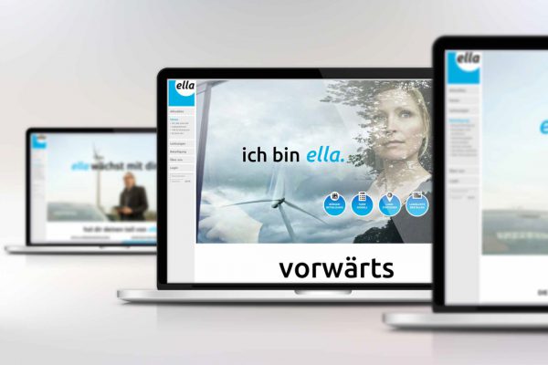 ELLA AG Website, Startseite zu sehen am Beispiel eines Laptops