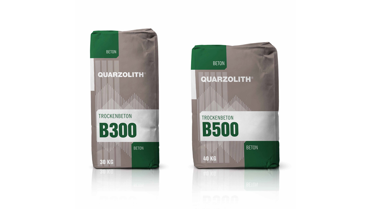 Quarzolith Packungsdesign für die Sackware: B300 und B500 von vorne.