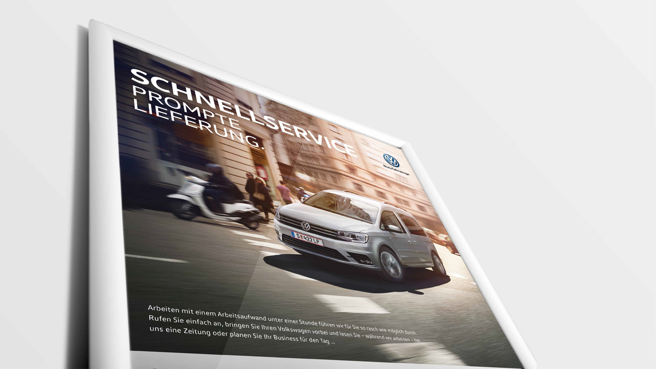 Volkswagen Schnellservice Poster für PKW, Teilansicht mit VW Caddy